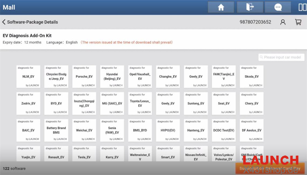 LAUNCH X431 | Confirm with “Subscription Renewal Card Pay