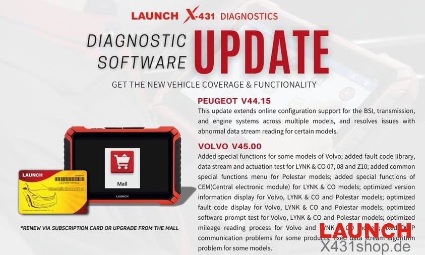 Launch X431 Update PEUGEOT and VOLVO diagnostic software