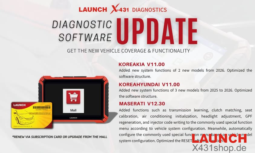 LAUNCH X431 Update Diagnostic Software for KIA & MASERATI