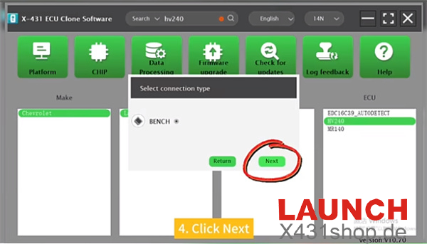 Select BENCH as the connection method