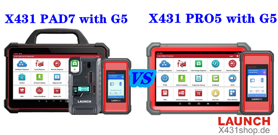 X431 PAD7 with G5 VS PRO5 with G5